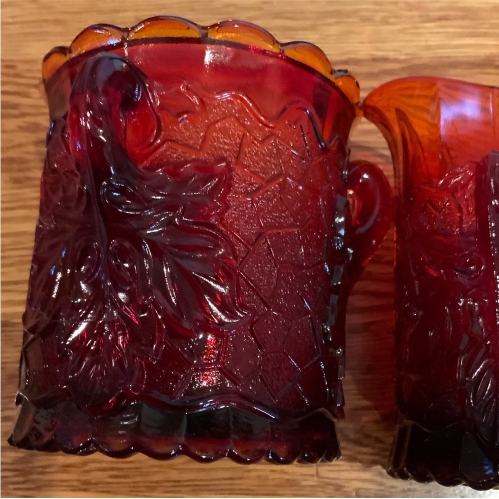 Moser Cream and Sugar Amberina Leaf 3 pc Set Vintage - Picture 6 of 9